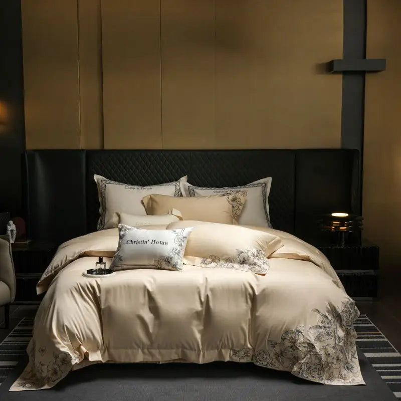 Afralia™ Luxe Embroidered Cotton Bedding Set: Duvet Cover, Pillowcases, Flat Sheet
