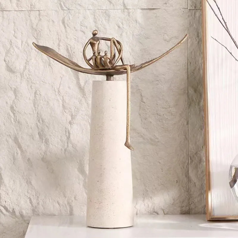 Afralia™ Golden Metal Abstract Figure Sculpture Home Decor CraftǀCreative Figurine Ornament