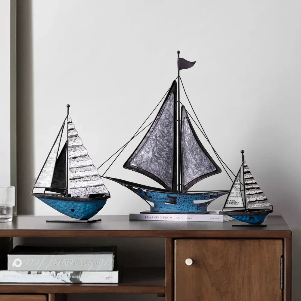 Afralia™ Retro Sailboat Handicrafts: Realistic Handmade Tabletop Boat Statue for Home Decoration