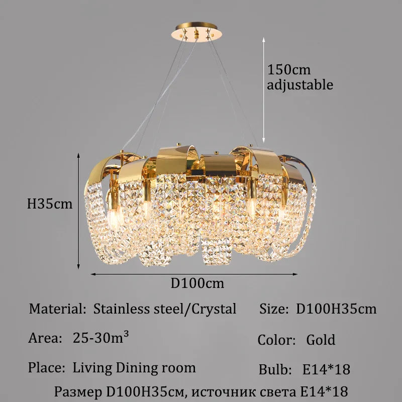 Afralia™ Gold Crystal LED Chandelier Ceiling Light Fixture Luxe Home Decor Pendant
