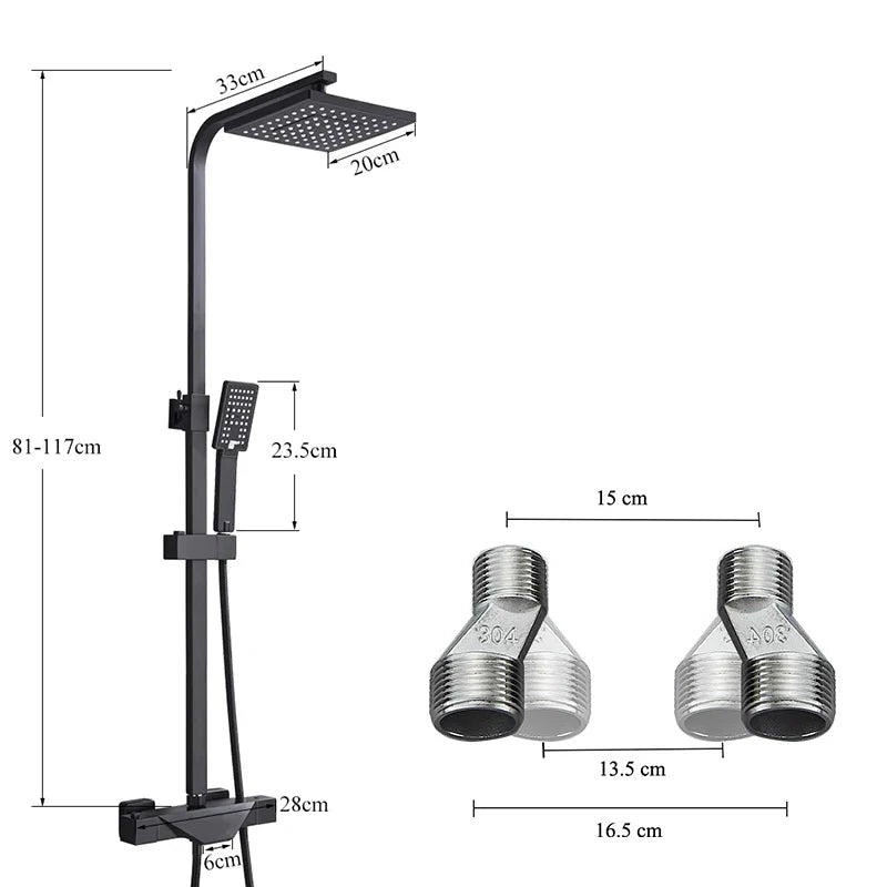 Afralia™ Thermostatic Shower Faucet Set with Rainfall Showerhead and Brass Tub Spout