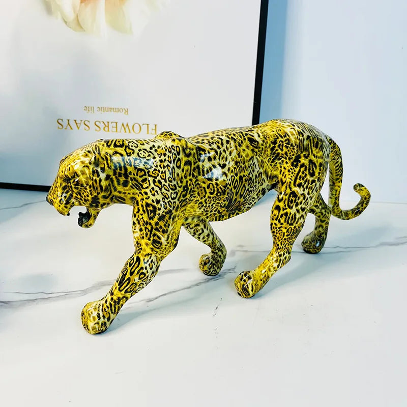 Afralia™ Resin Leopard Statue Sculpture Modern Home Office Decor Africa Panther Figurine