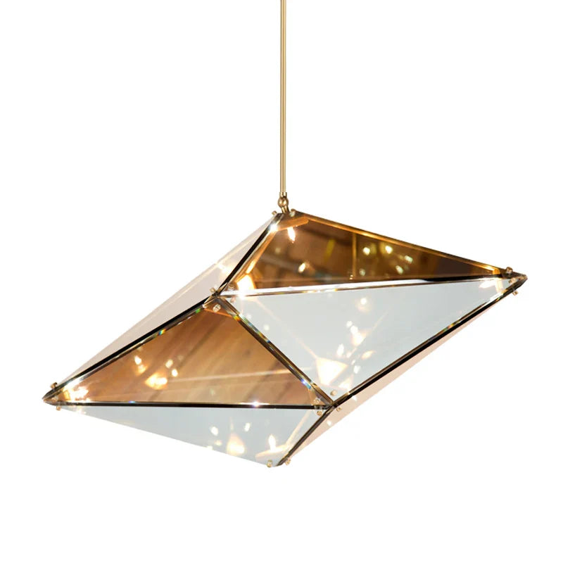 Afralia™ Diamond Glass LED Pendant Light Smoky Gray Amber Hanging Lamp for Living Room