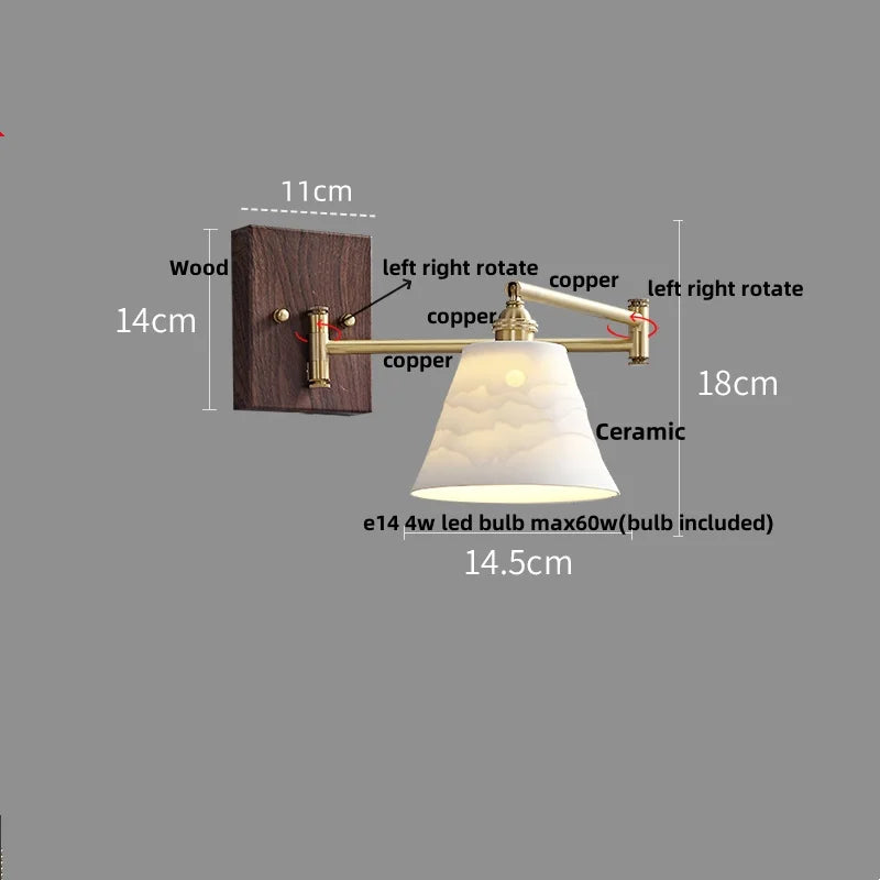 Afralia™ Wood Swing Arm LED Wall Lamp with Rotatable Shade & Pull Chain Switch