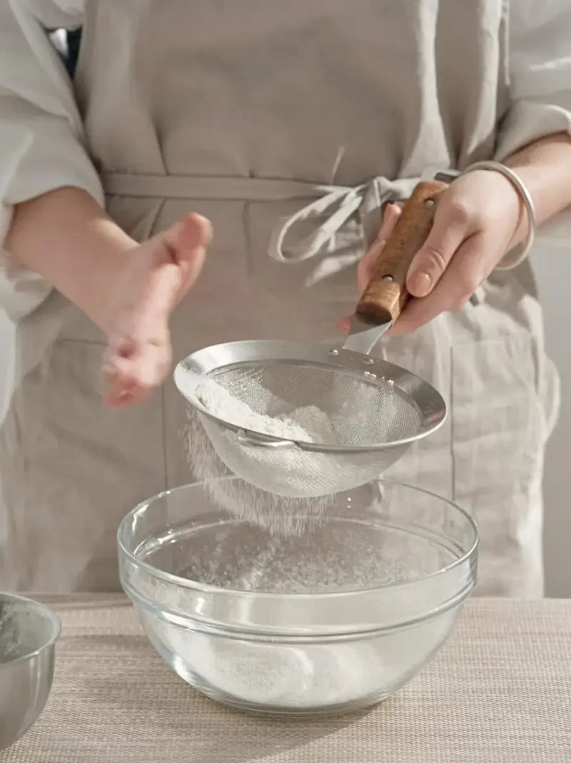 Afralia™ Fine Mesh Wooden Handle Strainer Colander for Frying & Cooking