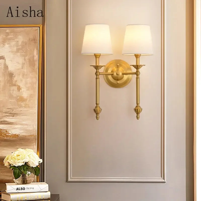 Afralia™ Copper Gold Wall Light American Bedroom Bedside Lamp Living Room Sconces