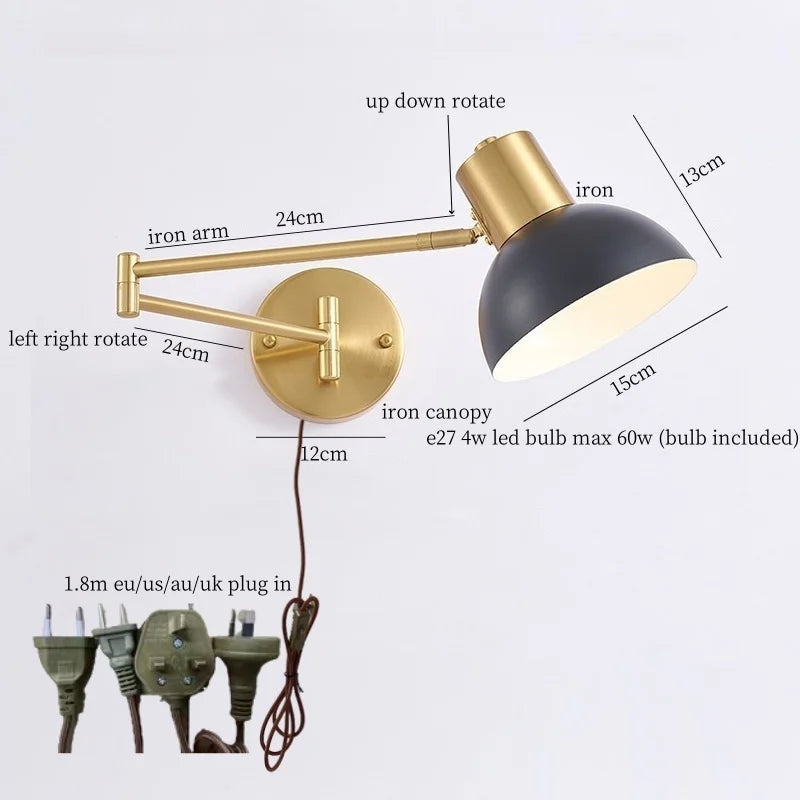 Afralia™ Swing Arm LED Wall Light for Bedroom Kitchen Living Room Mirror Bedside Lamp
