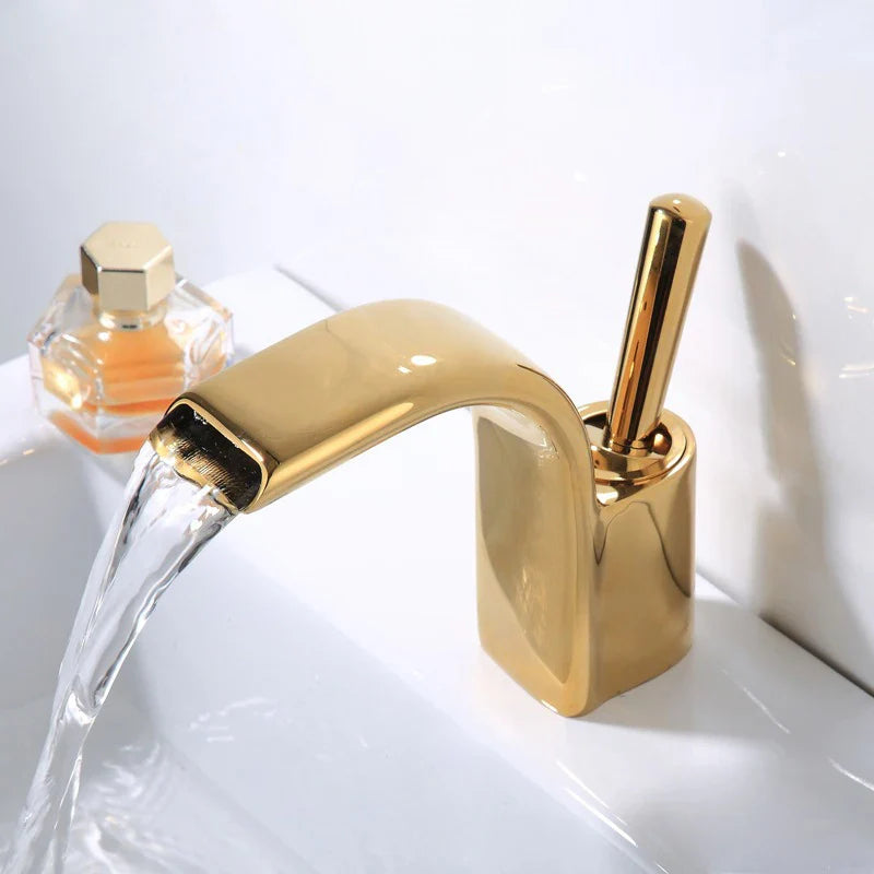 Afralia™ Black Brass Waterfall Basin Faucet, Single Hole Hot Cold Sink Mixer Tap