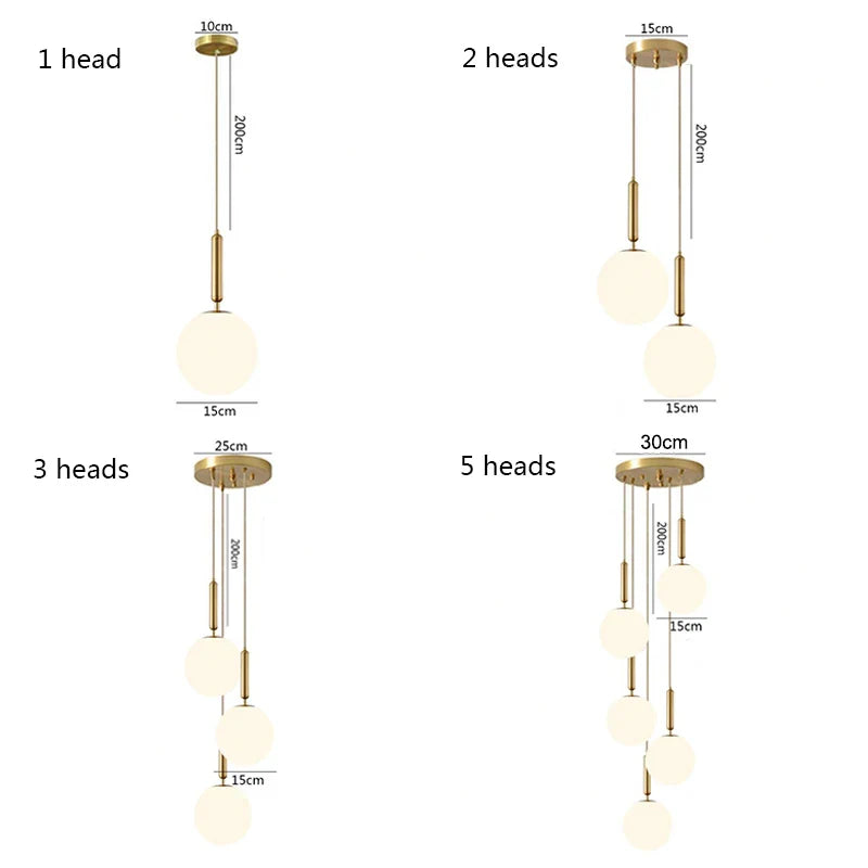 Afralia™ Brass Glass Ball Pendant Lights for Living Room Restaurant Kitchen Decor