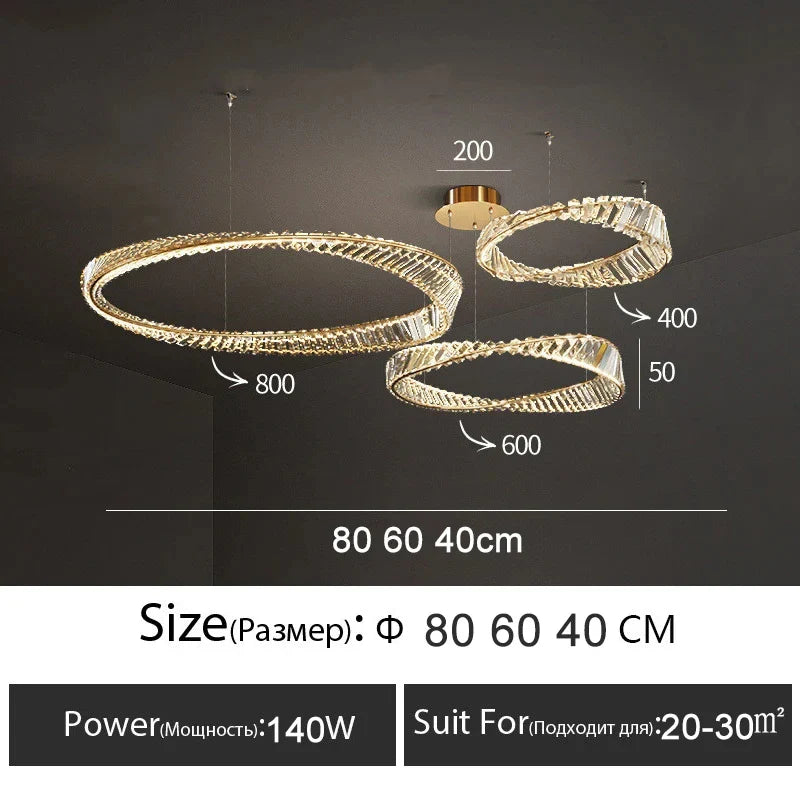 Afralia™ Gold Crystal Ring Chandelier with Dimmable LED for Living Room and Bedroom
