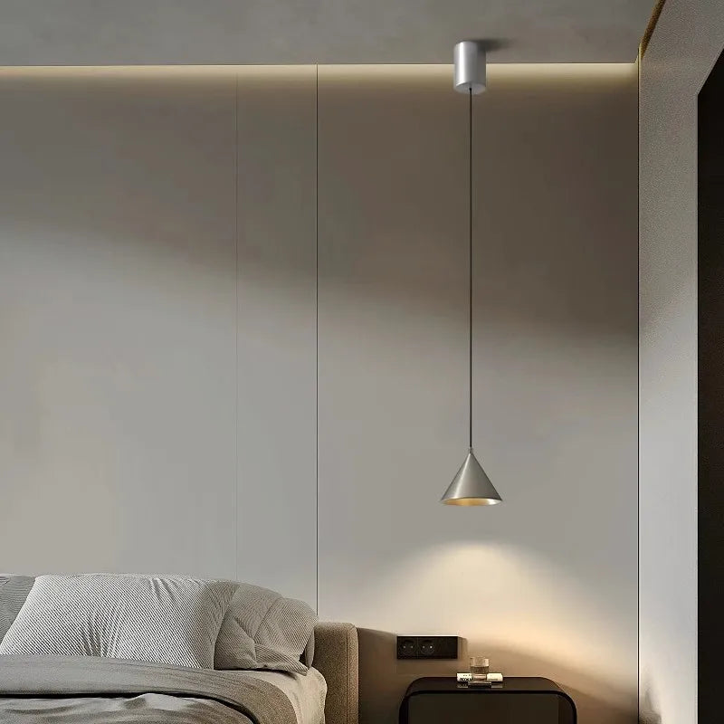 Afralia™ Minimalist Bedroom Pendant Light | Creative Conical Bar Entrance Hanging Line Light
