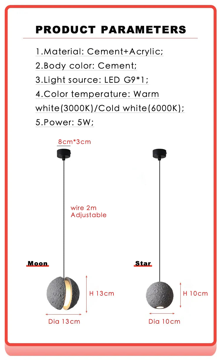 Afralia™ Industrial Cement Pendant Lights - Retro Moon Star Chandelier Fixture