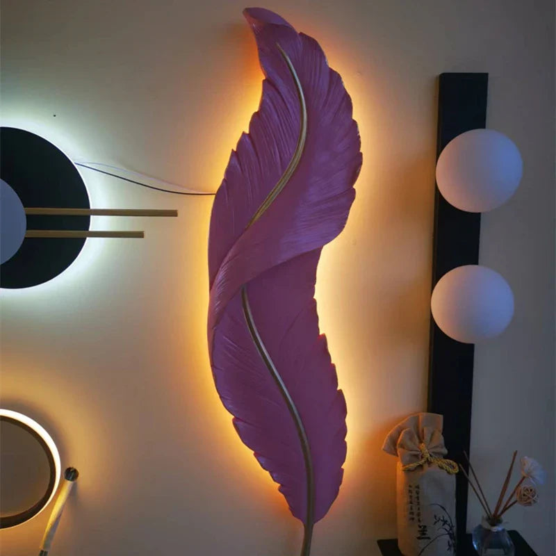 Afralia™ White Feather Resin Wall Lamp for TV Backdrop, Bedroom, Aisle - LED Bedside Light