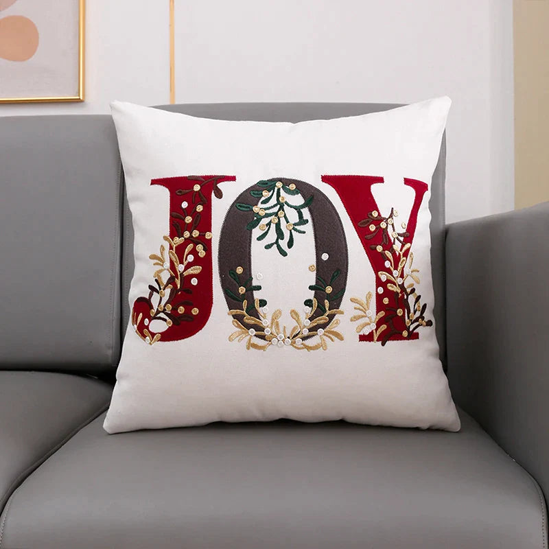 Afralia™ Christmas Tree Santa Snow Flower Embroidered Cushion Cover 45x45cm