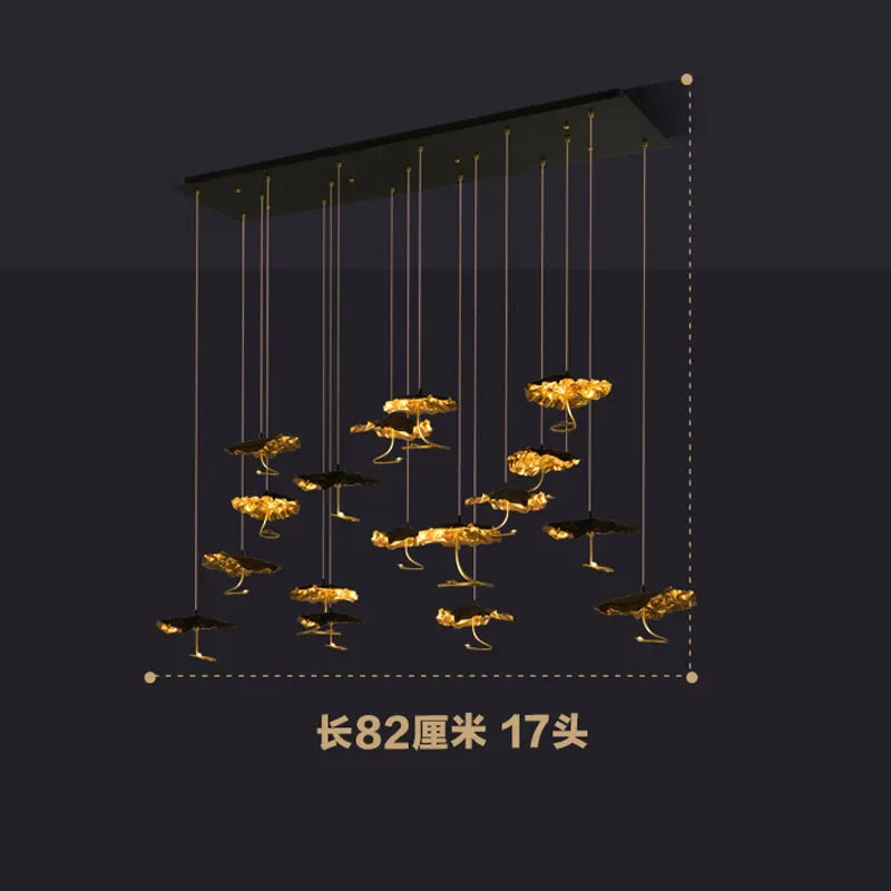 Afralia™ Lotus Staircase LED Chandelier - Multi-Head Copper Black Gold Hanging Lamp