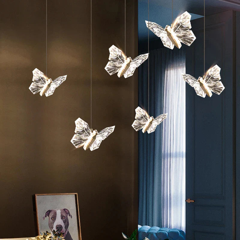 Afralia™ Nordic Butterfly Spiral Stair Chandelier for Restaurant, Bedroom & Coffee Shop