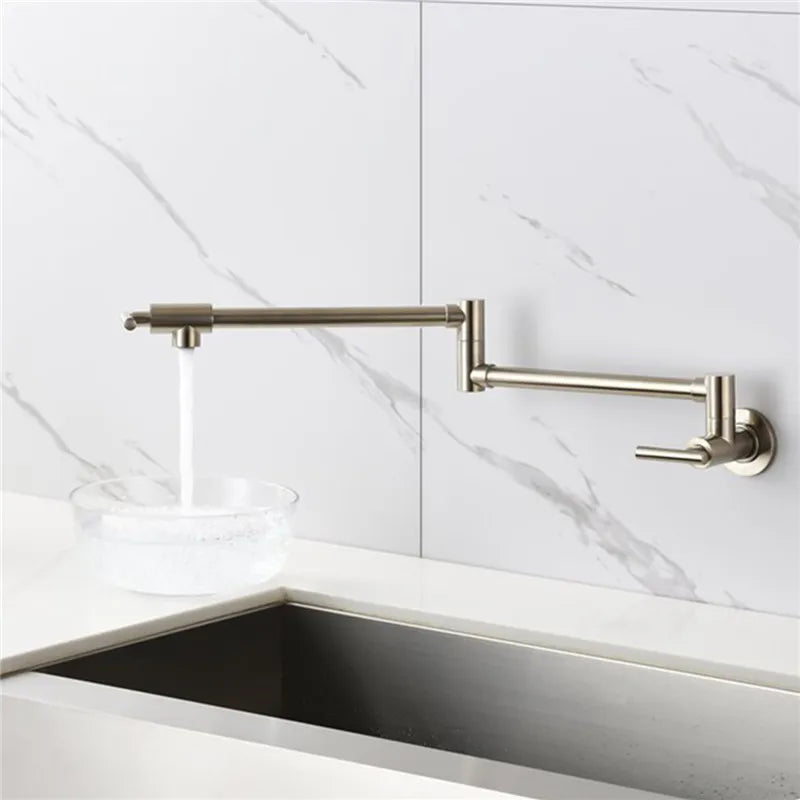 Afralia™ Brushed Gold Kitchen Pot Filler Faucet Wall Mount Single Cold Foldable Spout