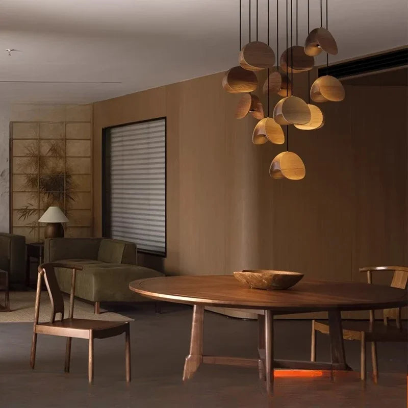 Afralia™ Wabi-sabi Wood Chandelier: Zen Tea Room Staircase Light, Retro Living Room Design
