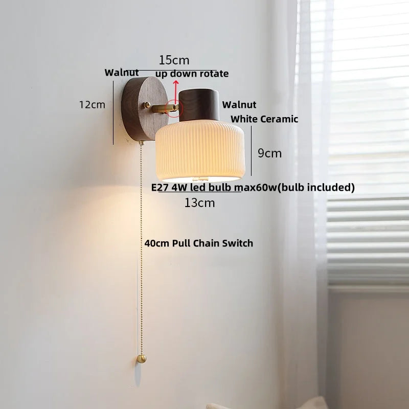 Afralia™ Ceramic Walnut Wood Wall Light - Modern Nordic Bar Reading Bedside Lamp