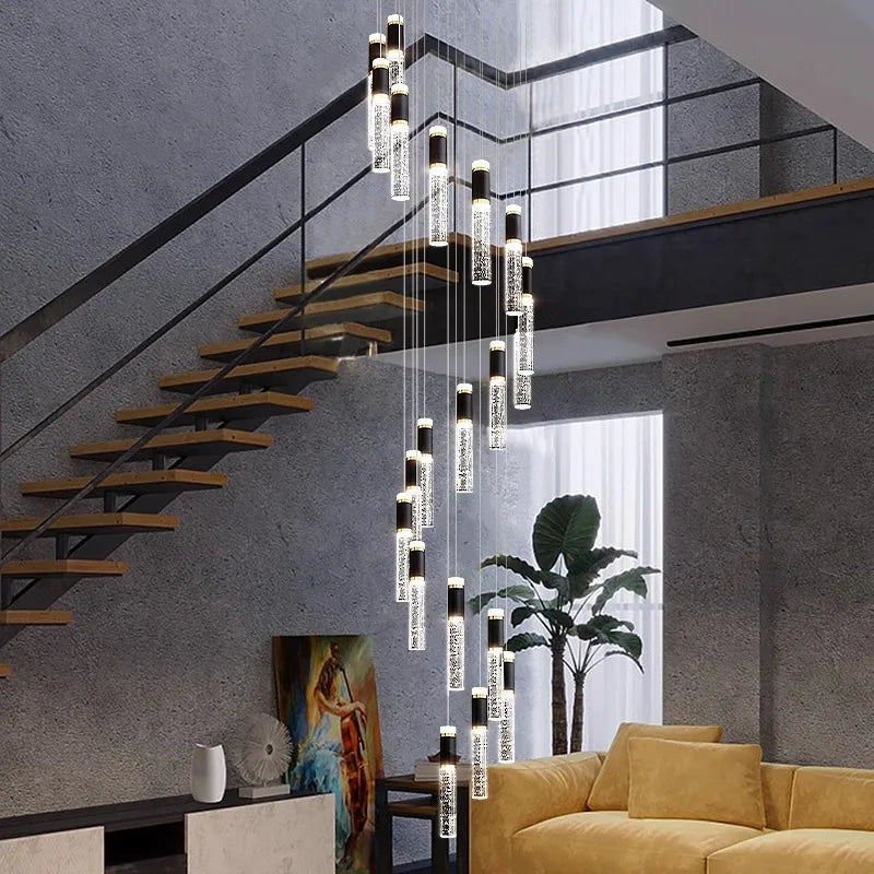 Afralia™ Crystal Chandelier Stair Pendant Lamp Living Room Lighting