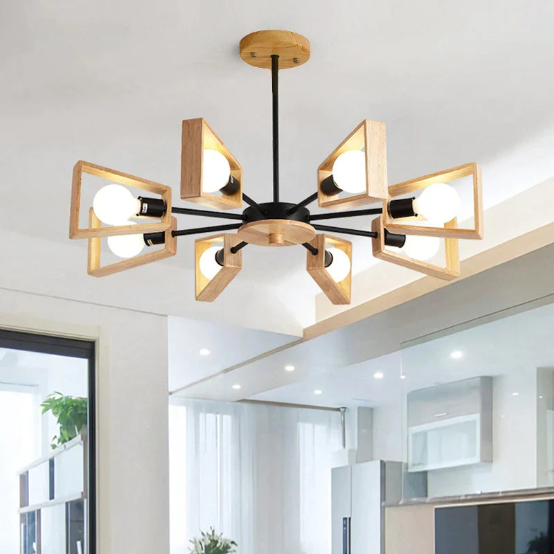 Afralia™ Windmill Wooden Chandelier with E27 LED Lights, Modern Nordic Ceiling Lamp