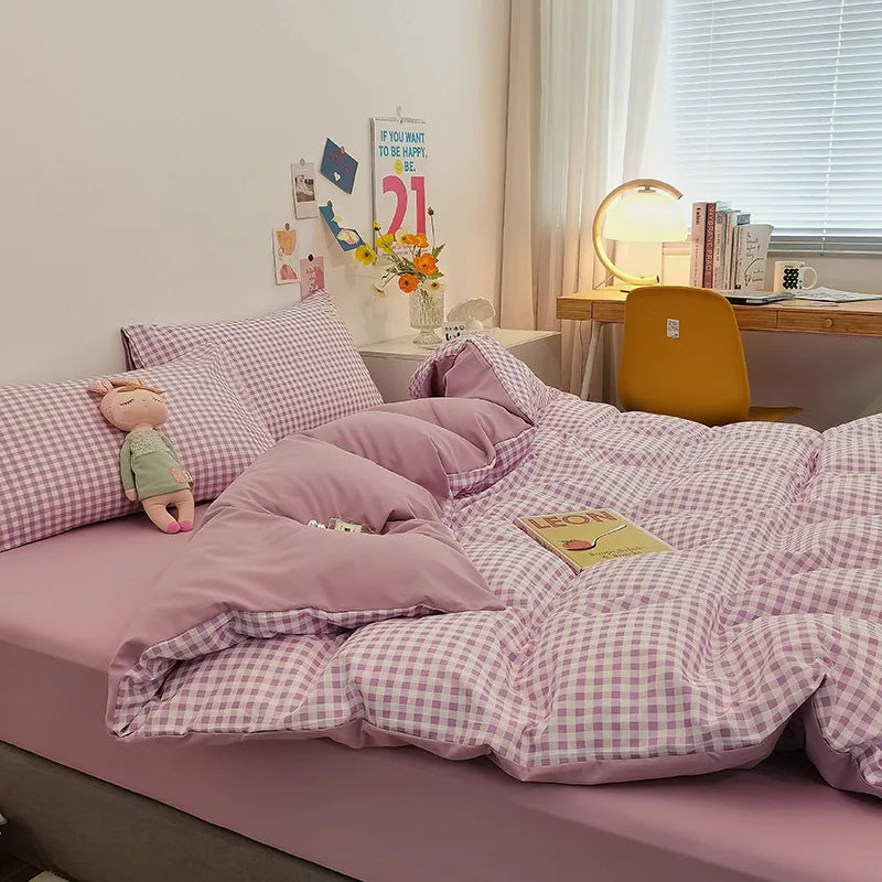 Afralia™ Striped Grid Printed Bedding Sets: Japanese Comfort for Summer