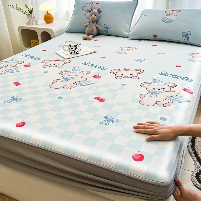 Afralia™ Cooling Ice Silk Mattress - 3Pcs, High Quality, Simple Pattern, Anti-Wrinkles.