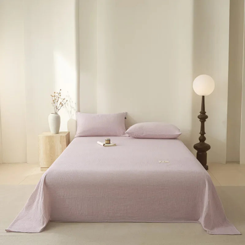 Afralia™ Solid Double-Layer Cotton Bedsheet: Soft, Cozy, High-Quality Flat Sheet for All Seasons