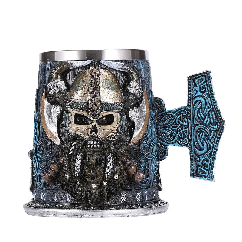 Afralia™ Viking Skull Stainless Steel Beer Mug Pirate Stein Tankard Bar Decor