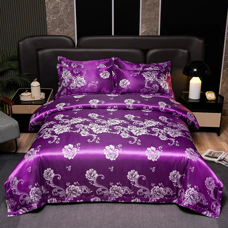 Afralia™ Satin Jacquard Bedding Set | 4Pcs Double Size Bedclothes