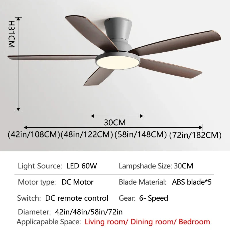 Afralia™ 72" DC Ceiling Fan Light Remote Control Strong Winds Living Room Mute Chandelier
