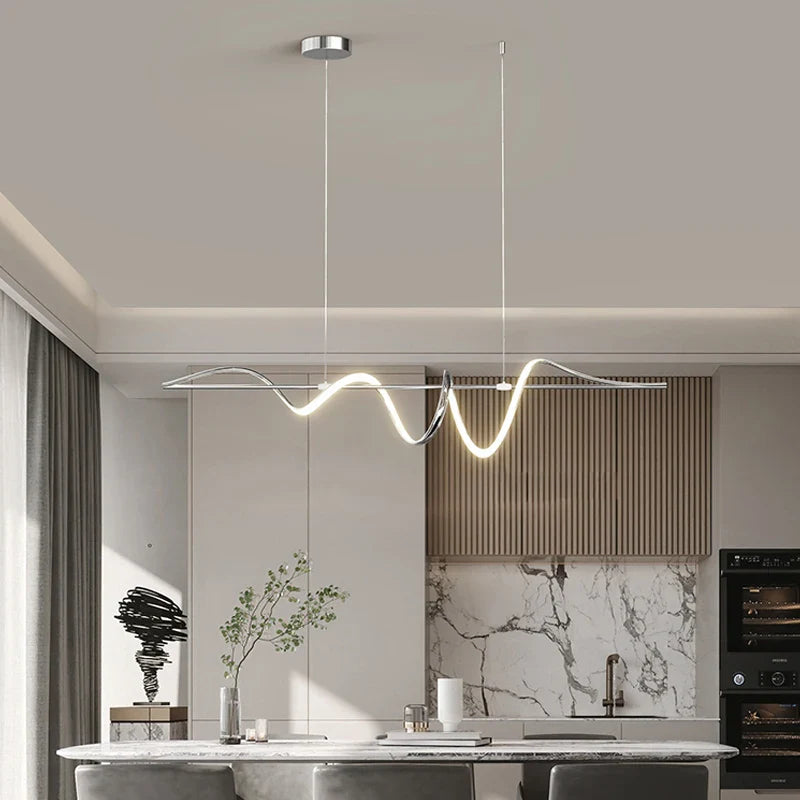 Afralia™ Minimalist Linear Chandelier Smart Pendant Lamp for Dining Room Kitchen Bar Table