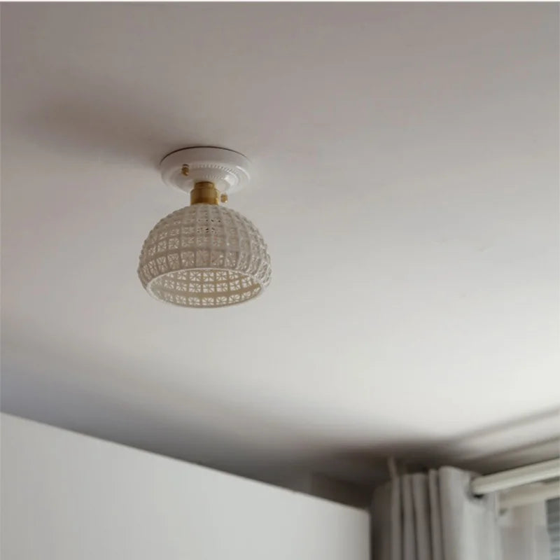 Afralia™ Blue Hollow-out Ceramic LED Ceiling Lamp