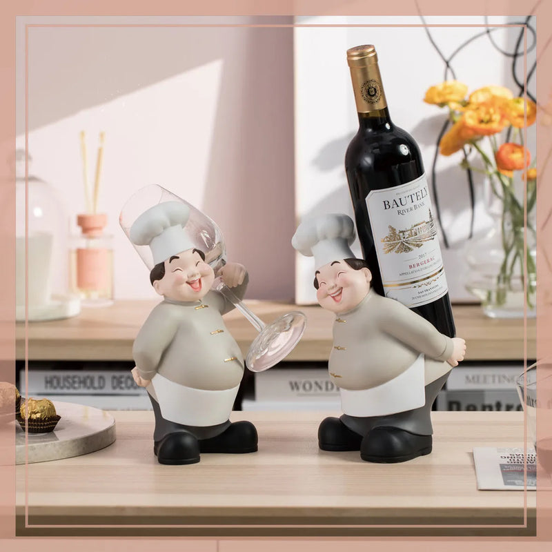 Afralia™ Creative Chef Wine Rack Sculpture Cup Holder Wine Cabinet Bar Accessories