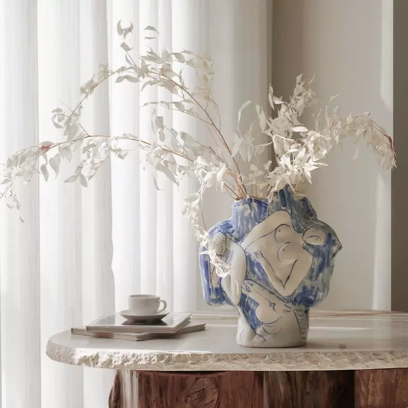 Afralia™ Ceramic Vase - Abstract Hand Drawing Art Handicraft Home Decor Accessory