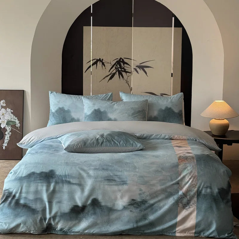 Afralia™ Chinese Digital Printing Bedding Set - Soft, Washed, Skin-Friendly Duvet Cover Kit