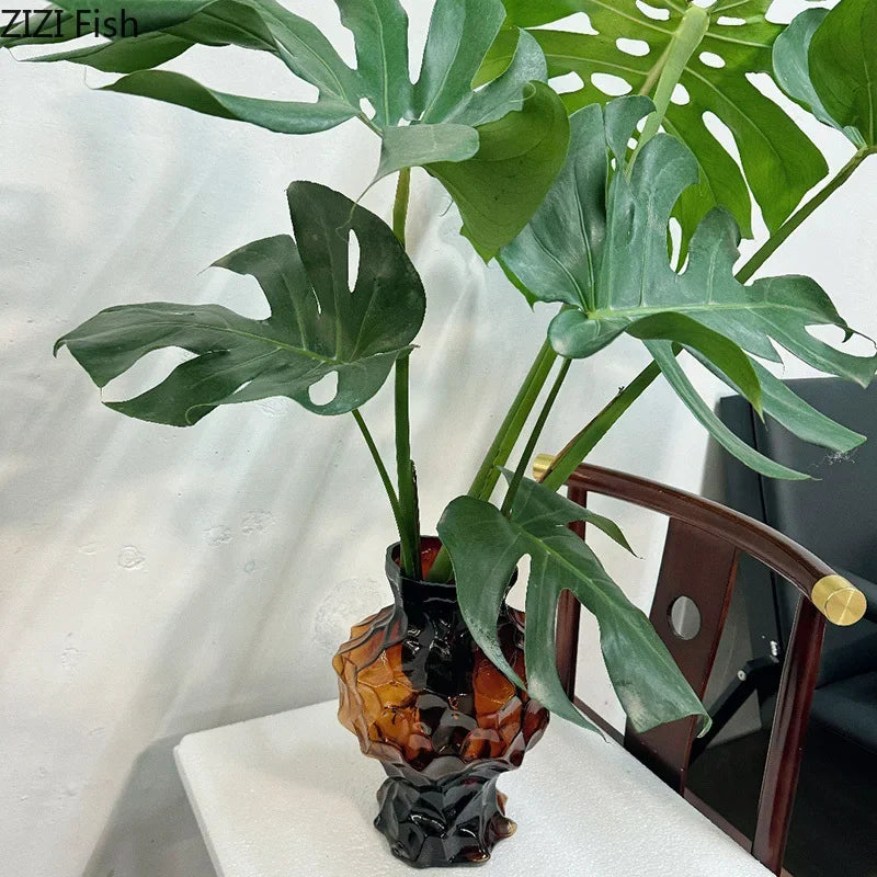 Afralia™ Irregular Glass Vase: Desk Decor, Flower Arrangement, Aesthetic Room Pot