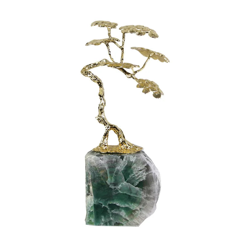 Afralia™ Amethyst Brass Tree Ornament Crystal Simulation Plant Sculpture Home Decoration