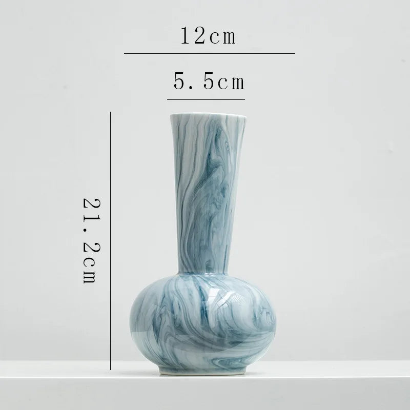 Afralia™ Marble Ceramic Vase Chinese Vintage Bottle Flower Arrangement Living Room Ornament