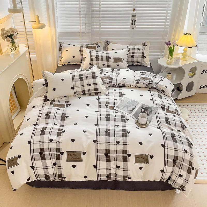 Afralia™ Blue White Blocking Print Bedding Set: Duvet Cover, Sheet, Pillowcases