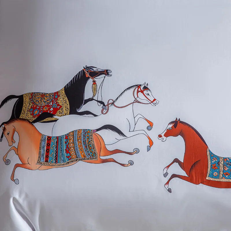 Afralia™ Galloping Horse 1000TC Egyptian Cotton Bedding Set: Duvet, Sheet, Pillowcases - Soft & Comfy