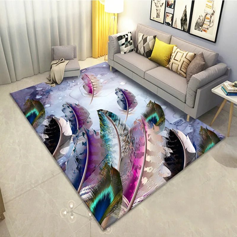 Feather Print Velvety Home Carpets by Afralia™: Quality Rugs for Living Room and Bedroom