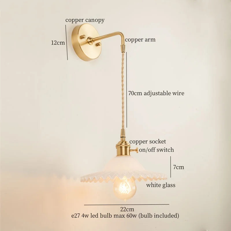 Afralia™ Green Glass LED Wall Light Fixture | Modern Nordic Pull Chain Lamp