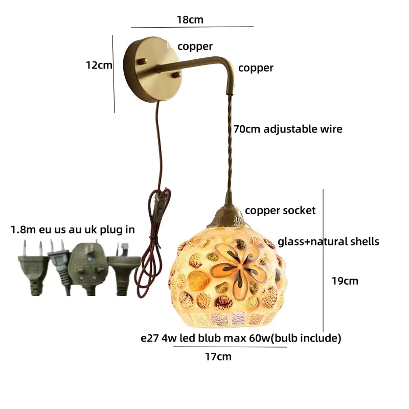 Afralia™ Amber Glass LED Wall Sconce with Pull Chain Switch for Bedroom and Bathroom