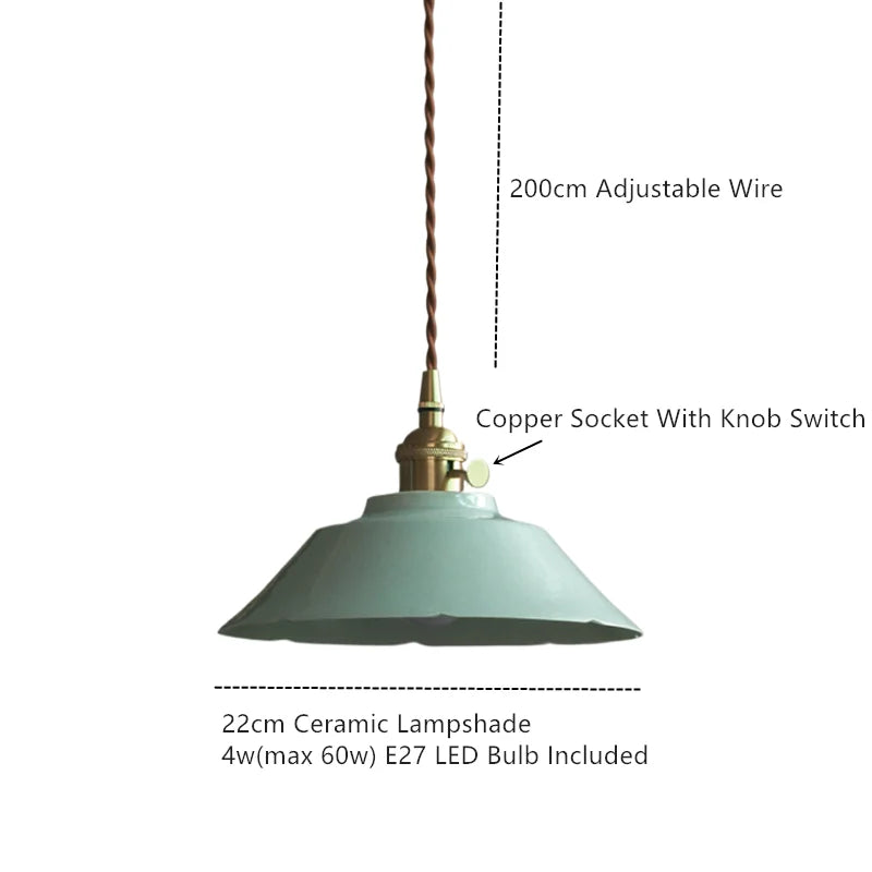 Afralia™ Green Ceramic Pendant Light LED Vintage Hanging Lamp with LED Bulb