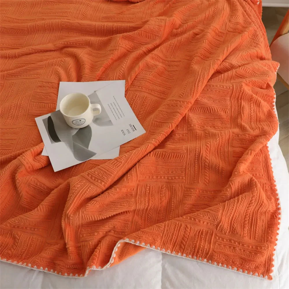 Afralia™ Orange Solid 3D Soft Print Flannel Coral Fleece Double-side Blanket