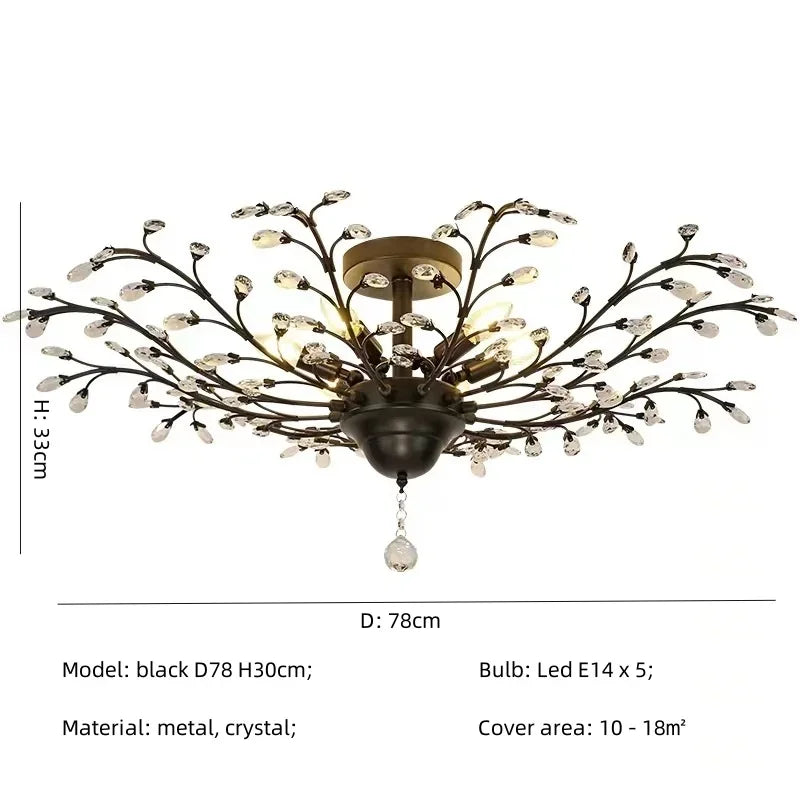 Afralia™ Crystal Tree Chandelier Ceiling Light for Bedroom with LED E14 Bulbs