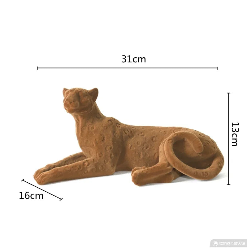 Afralia™ Suede Leopard Figurine: Resin Flocking Cheetah Sculpture for Stylish Home Decor