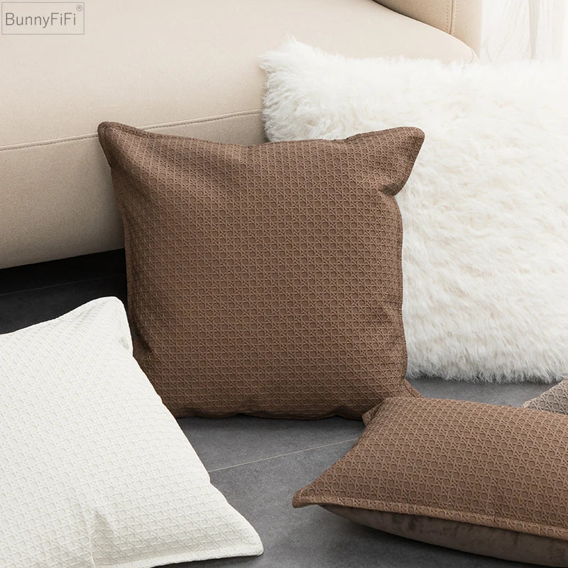 Afralia™ Brown Beige Faux Leather Cushion Cover 45x45cm for Home Sofa Living Room