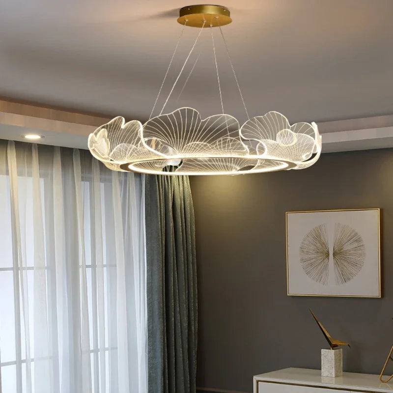 LED Lotus Leaf Ring Ceiling Chandelier by Afralia™ - Modern Living Room Dining Pendant Light